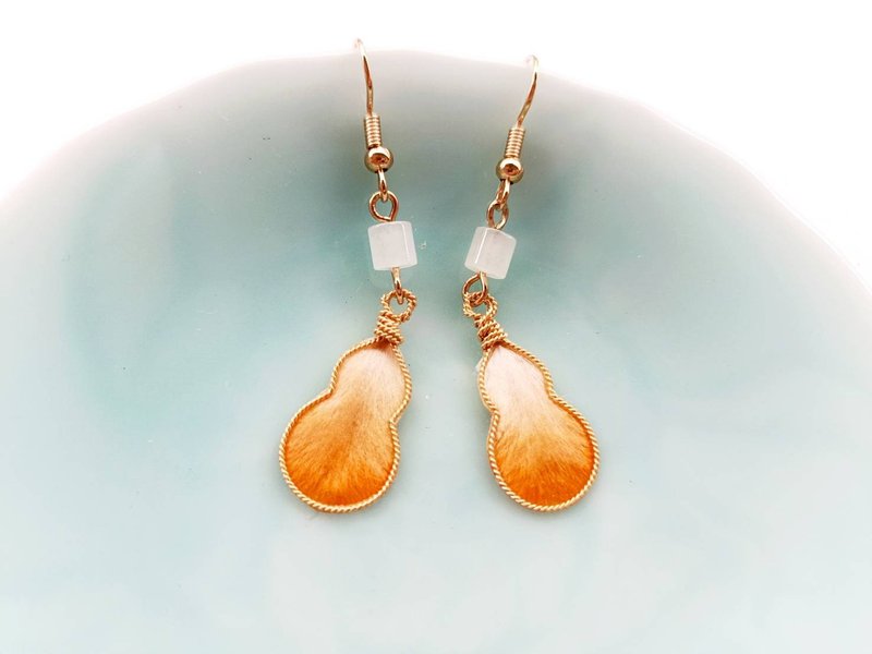 金澄葫芦 黄橘色传统工艺掐丝绒花葫芦古风耳环饰品配件 - 耳环/耳夹 - 绣线 橘色