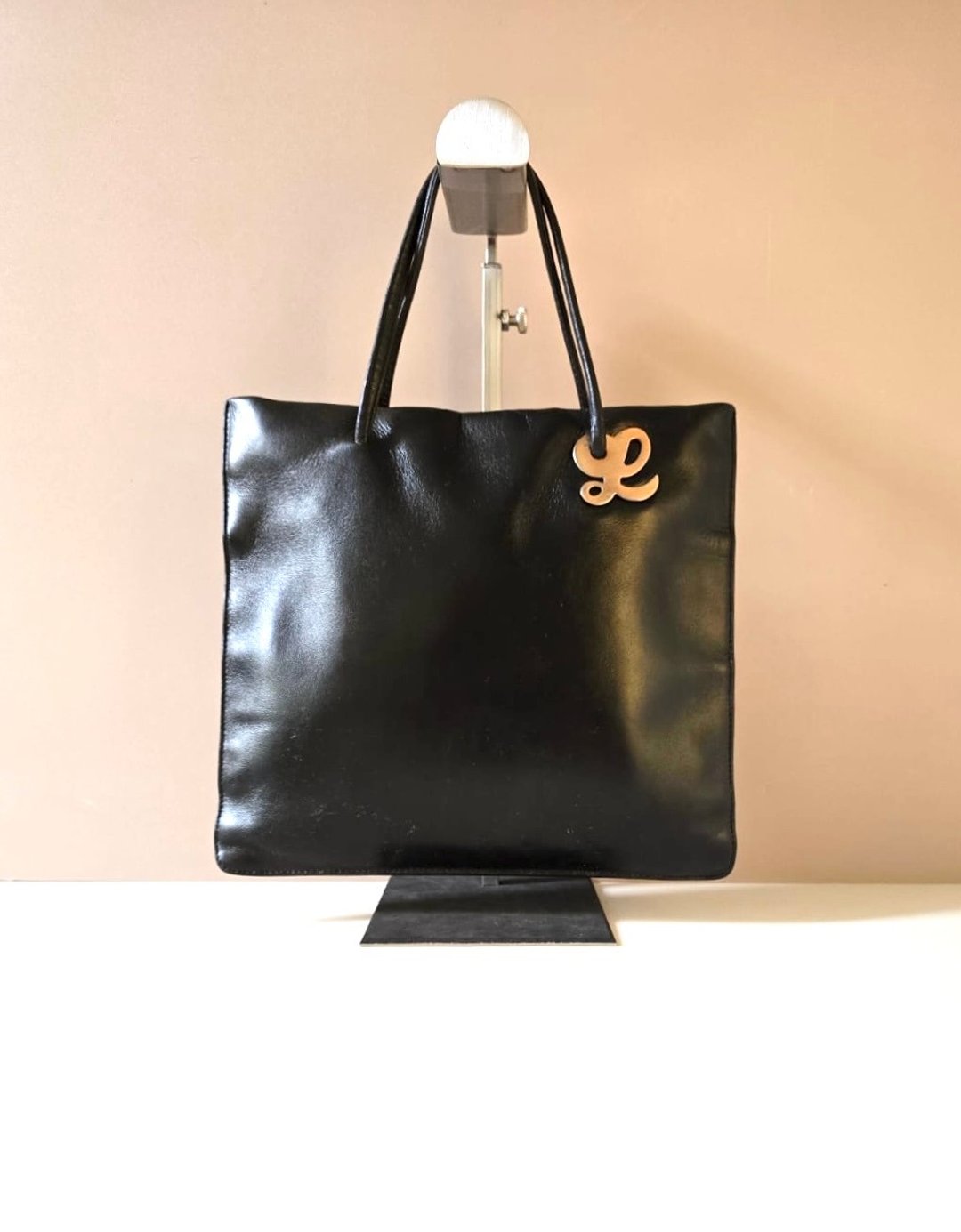 绝版中古包 Loewe黑色吊饰托特包 二手包 皮革包 手提包 古董包 - 手提包/手提袋 - 真皮 黑色