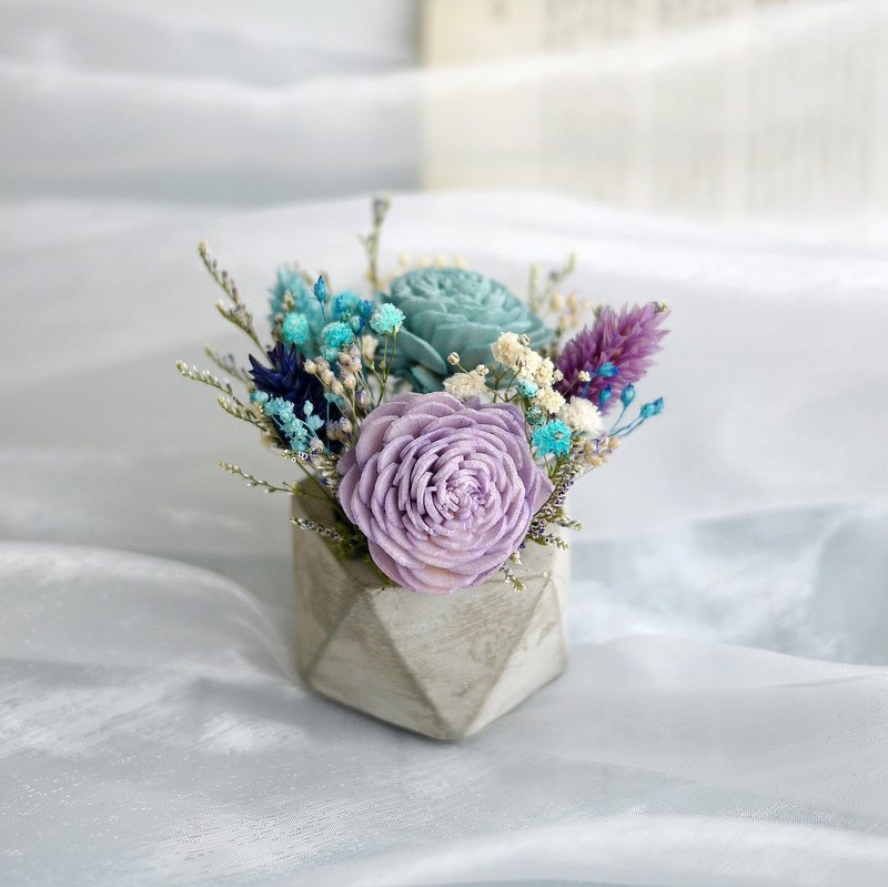 伊登花室 蓝紫太阳玫瑰 干燥水泥桌花 - 干燥花/捧花 - 植物．花 蓝色