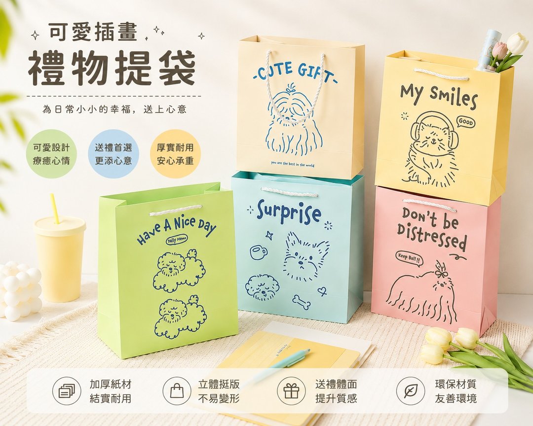 可爱宠物手提纸袋 萌宠日记系列 礼物袋 礼品包装袋 提袋 生日 - 包装材料 - 纸 