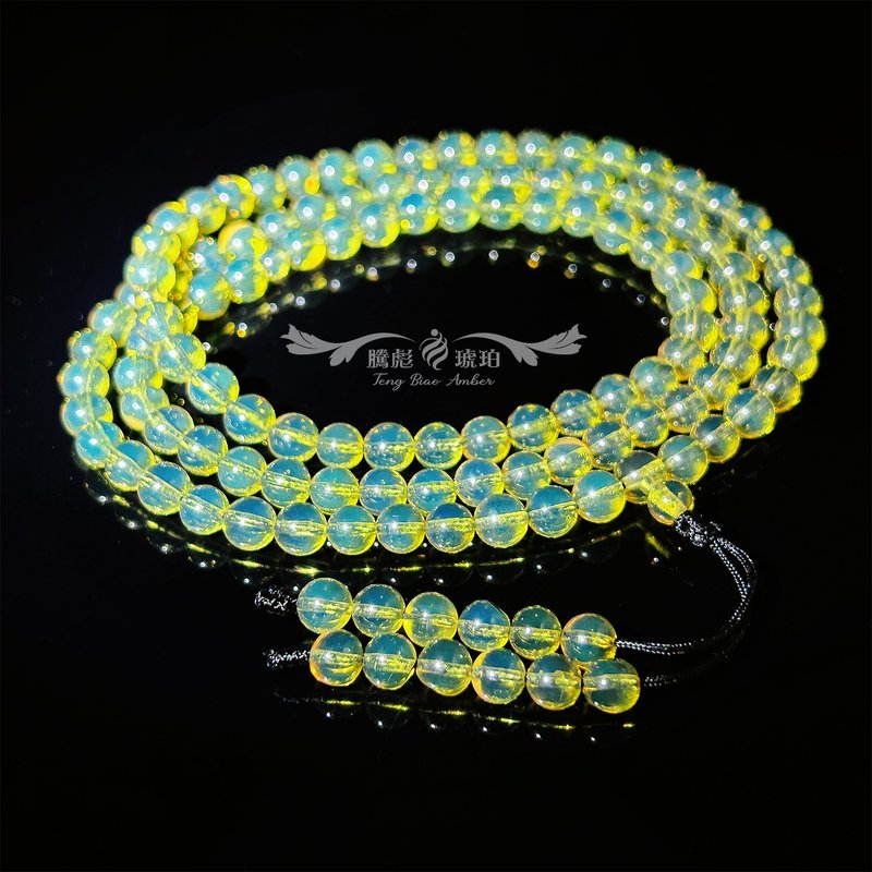 腾彪琥珀 天然琥珀蜜蜡 净水级金蓝琥珀 入门经典 绕手项链 念珠 - 手链/手环 - 半宝石 黄色