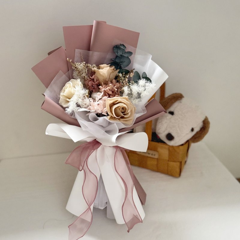 香槟奶茶永生玫瑰花花束 - 干燥花/捧花 - 植物．花 多色