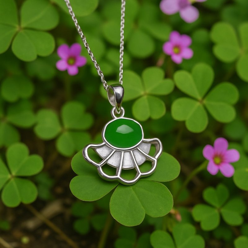 曼舞 玉 坠子 天然碧玉 6x8 mm A货 925 纯银  礼物 - 项链 - 玉石 绿色