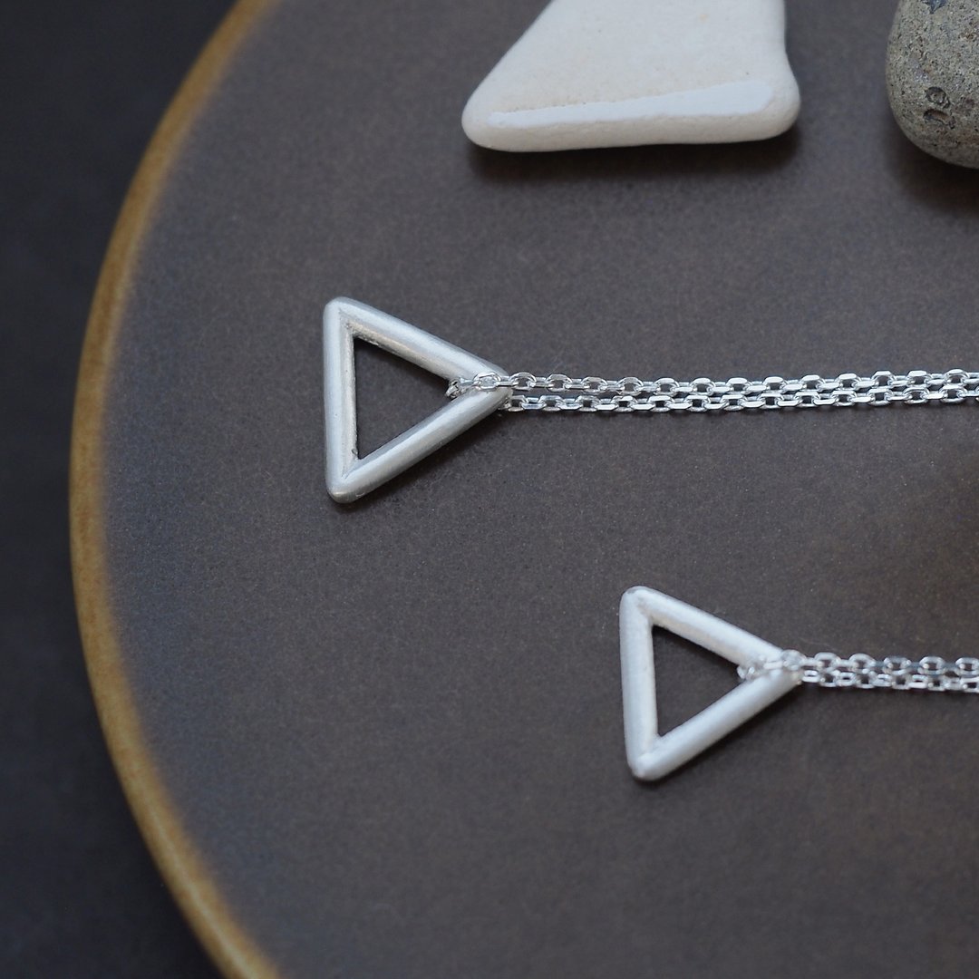 2 pieces set) open triangle pair necklace Silver 925 - 项链 - 其他金属 灰色
