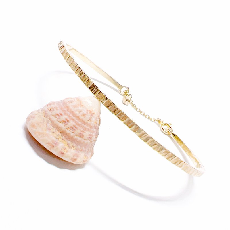 手感锻敲纹 925 纯银镀18K金手环 - 手链/手环 - 纯银 金色