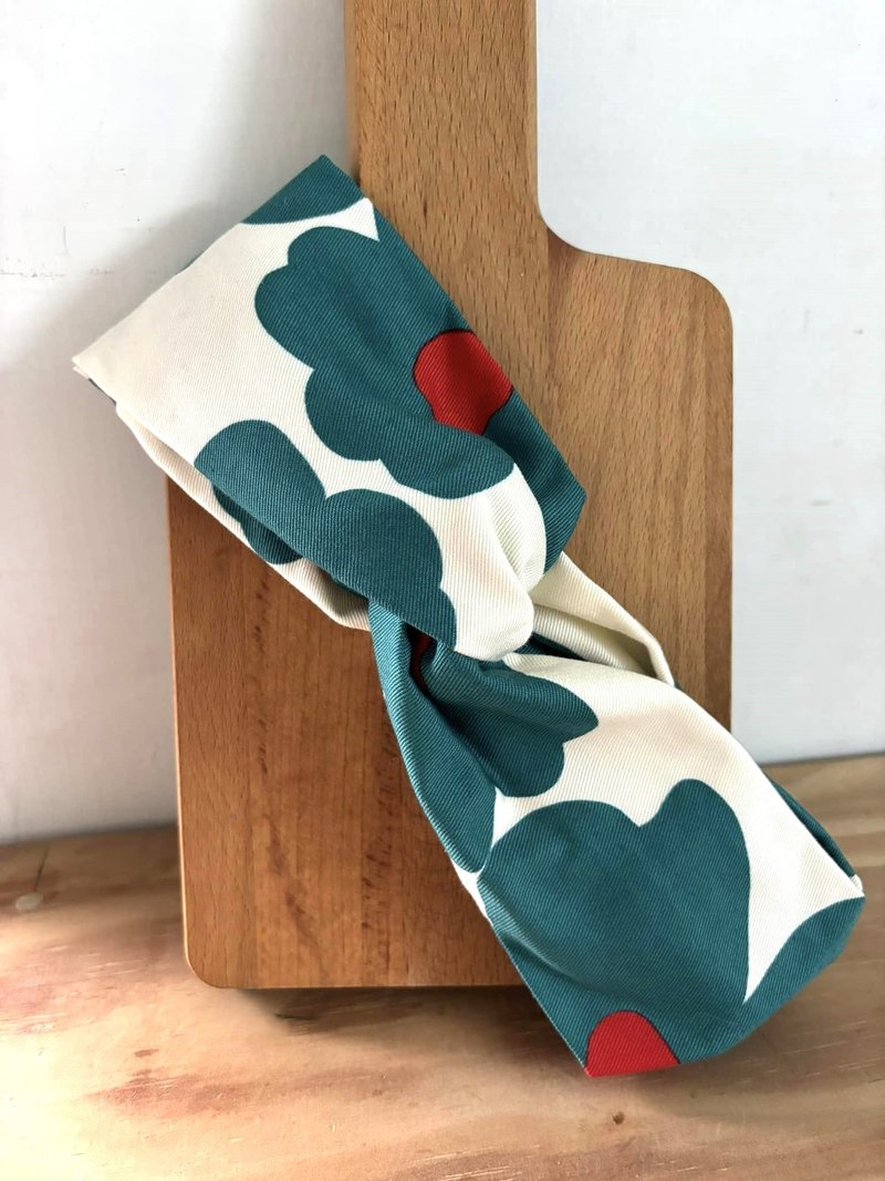 交叉发带-宽版-普风大花.湖水蓝 - 发带/发箍 - 棉．麻 多色