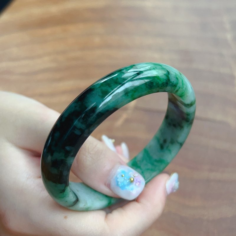 飘绿花翡翠手镯 | 18围 | 天然缅甸玉翡翠A货 | 送礼 - 手链/手环 - 玉石 绿色