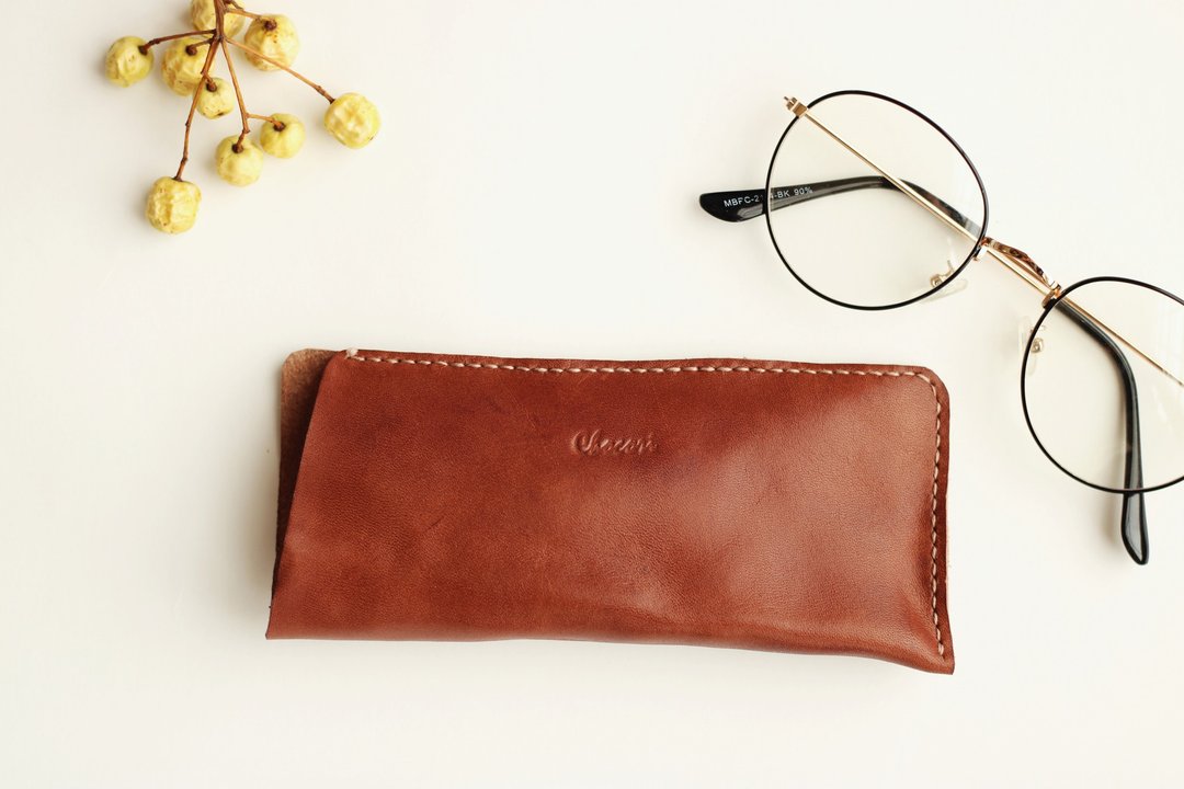 Tochigi leather simple glasses case - 其他 - 真皮 咖啡色