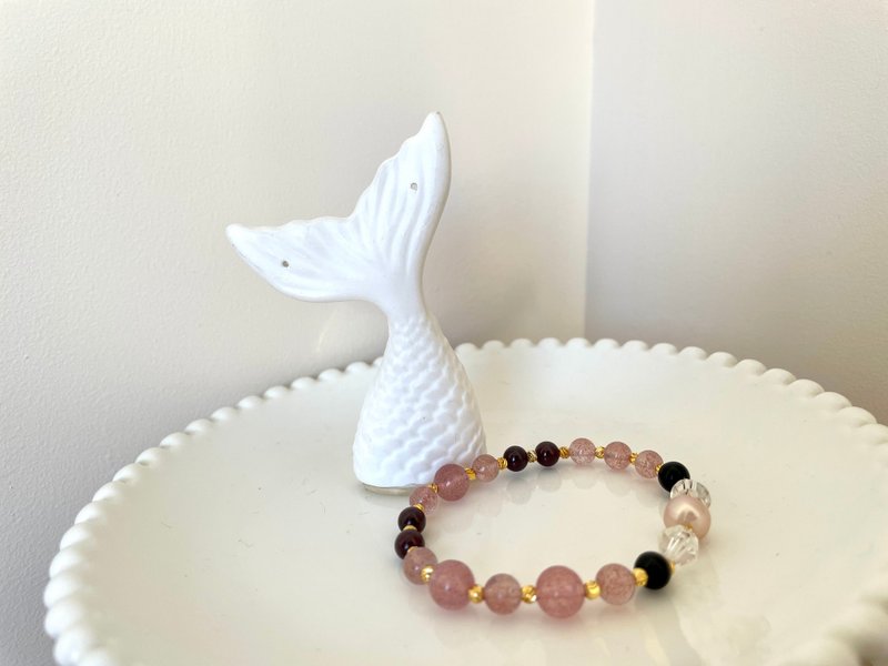 草莓幻想 天然淡水珍珠 草莓晶 白水晶  纯银 弹力 手链 - 手链/手环 - 珍珠 粉红色