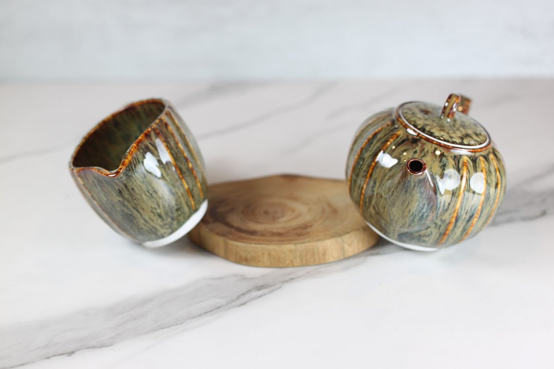 【秋冬好礼】流岩 天目釉 曲纹茶壶茶海组 莺歌陶艺名家叶敏祥 - 茶具/茶杯 - 瓷 