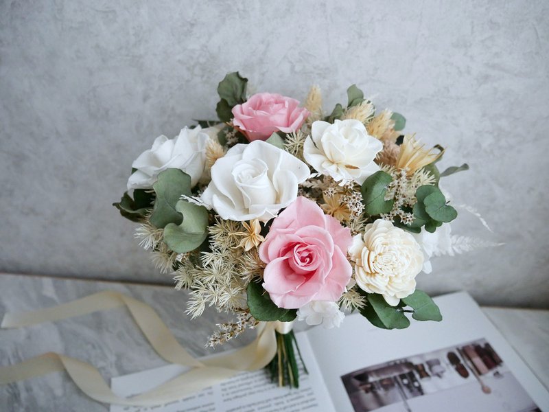 自然型不凋花分束捧花【藕粉奶白】分享捧花/美式/定制化 - 干燥花/捧花 - 植物．花 粉红色