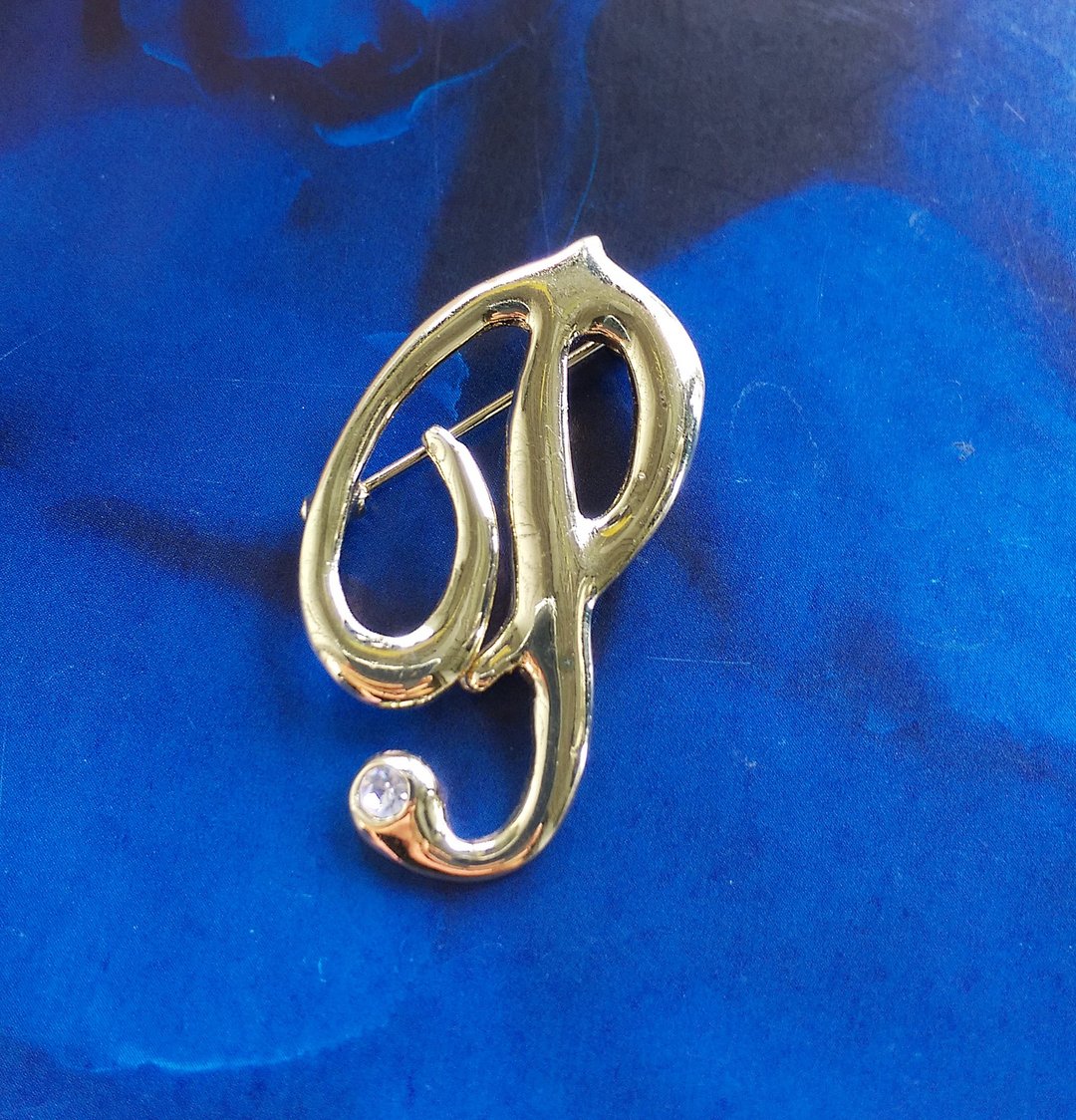 Vintage Jewelry 西洋古董饰品 优美流线 字母P  别针 - 徽章/别针 - 其他金属 金色