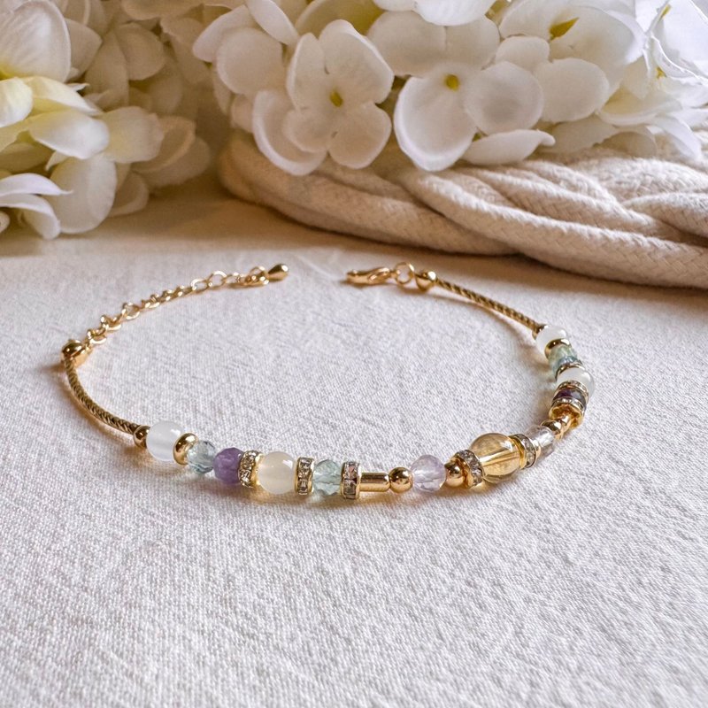 双子座水晶手链手环 | 黄水晶 萤石 白月亮石 | 十二星座守护石 - 手链/手环 - 宝石 黄色