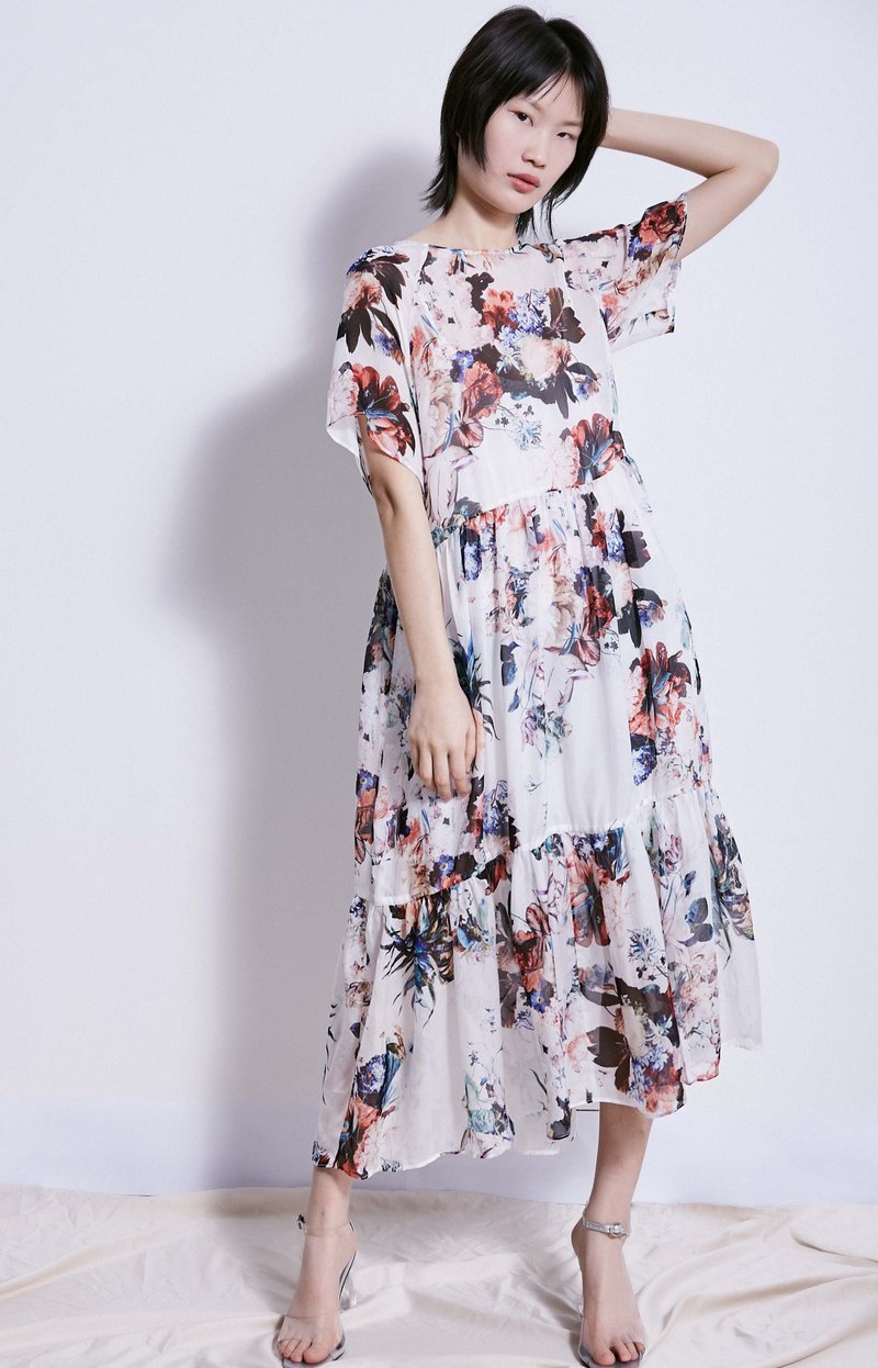 SXXXX3原创设计女装真丝弹力印花短袖连衣裙宽松包含内搭 - 洋装/连衣裙 - 丝．绢 白色