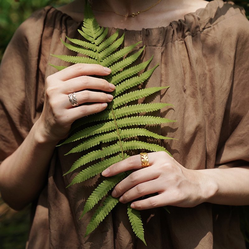 FOREST LETTER 蕨系列开口戒 男女皆可佩戴对戒  S925 金色/银色 - 戒指 - 银 