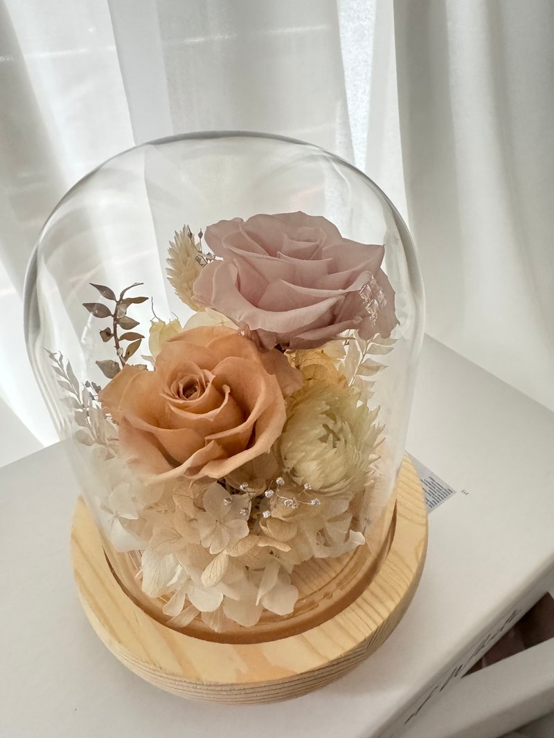 永生花玻璃花盅 夜灯  奶茶裸色系 - 干燥花/捧花 - 植物．花 