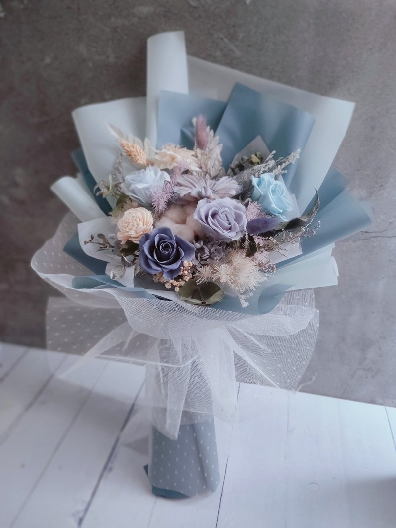 蓝色系-澎湃感永生花束  韩式不凋花束 花束毕业 老师礼物 - 干燥花/捧花 - 植物．花 蓝色