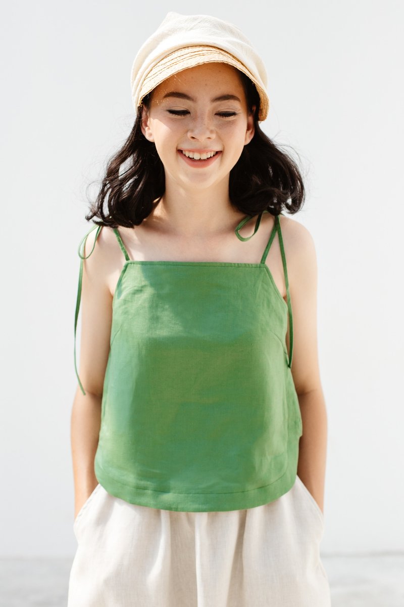 可爱细肩带背心-绿色 - 女装背心 - 棉．麻 绿色