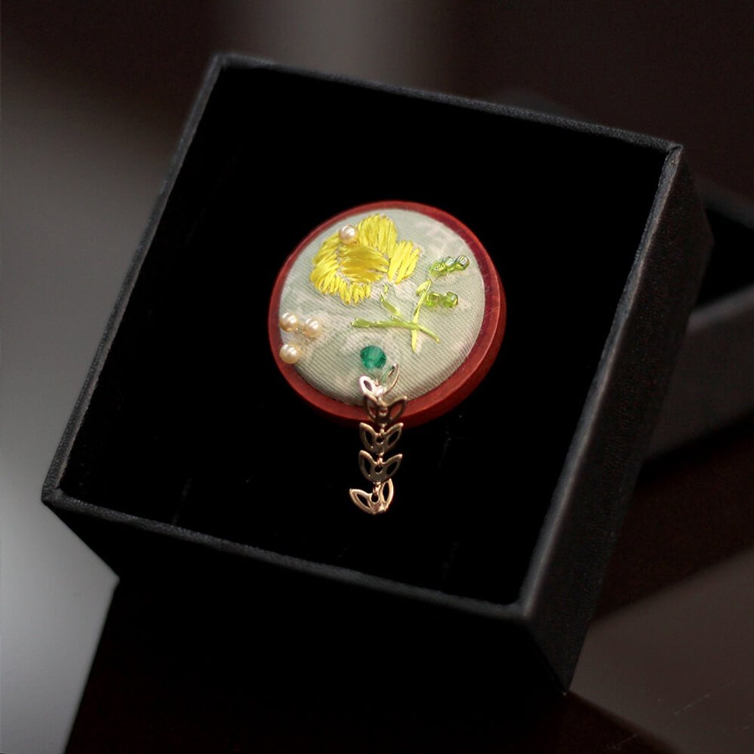 手工 刺绣 胸针 头饰 轻珠宝 流苏 正装 婚礼小物 复古 发带发圈 - 胸针 - 绣线 绿色