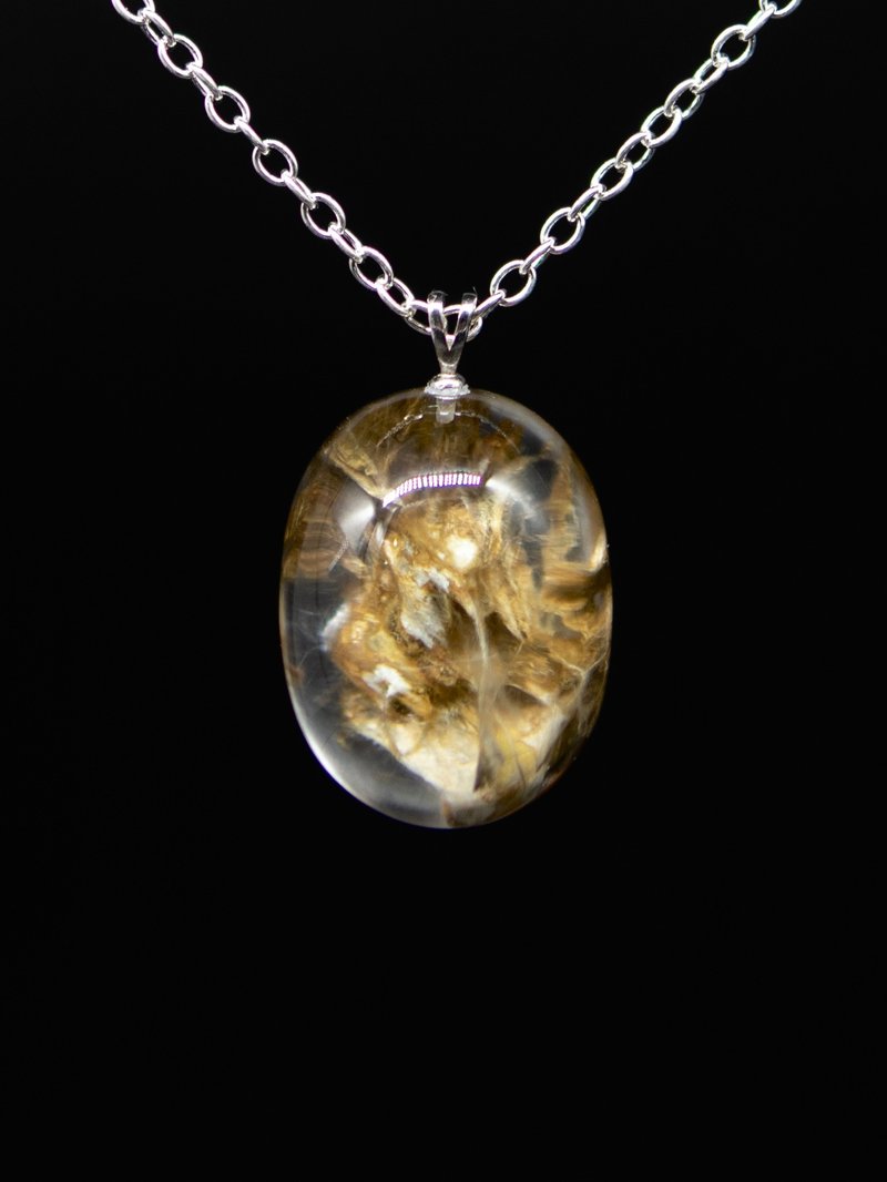 天然黄兔毛水晶吊坠 银项链 提升考试运、事业运 招财 - 项链 - 水晶 