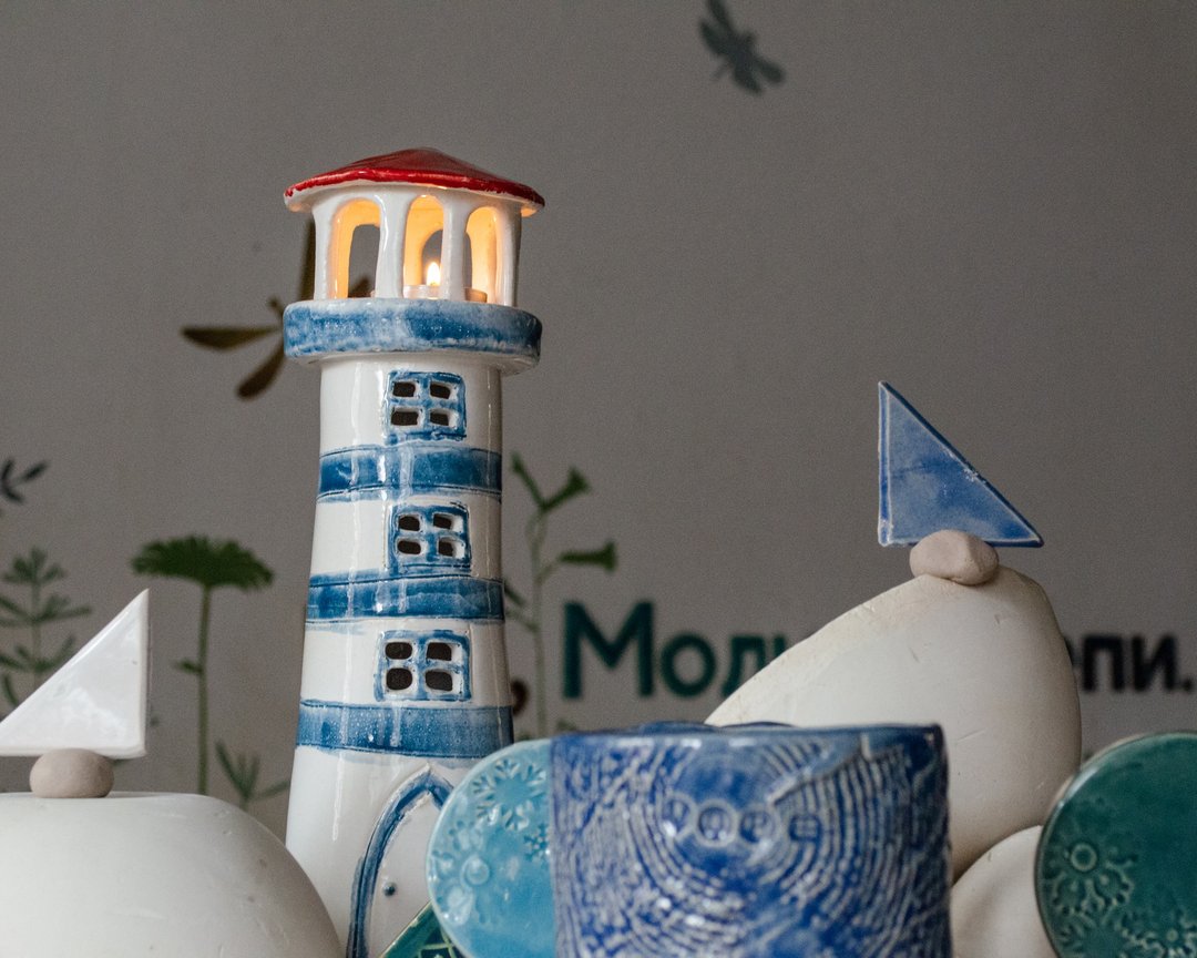 Lighthouse Decor Candle Holder / Personalized Ocean Candle Tea Light Holder - 花瓶/陶器 - 陶 白色