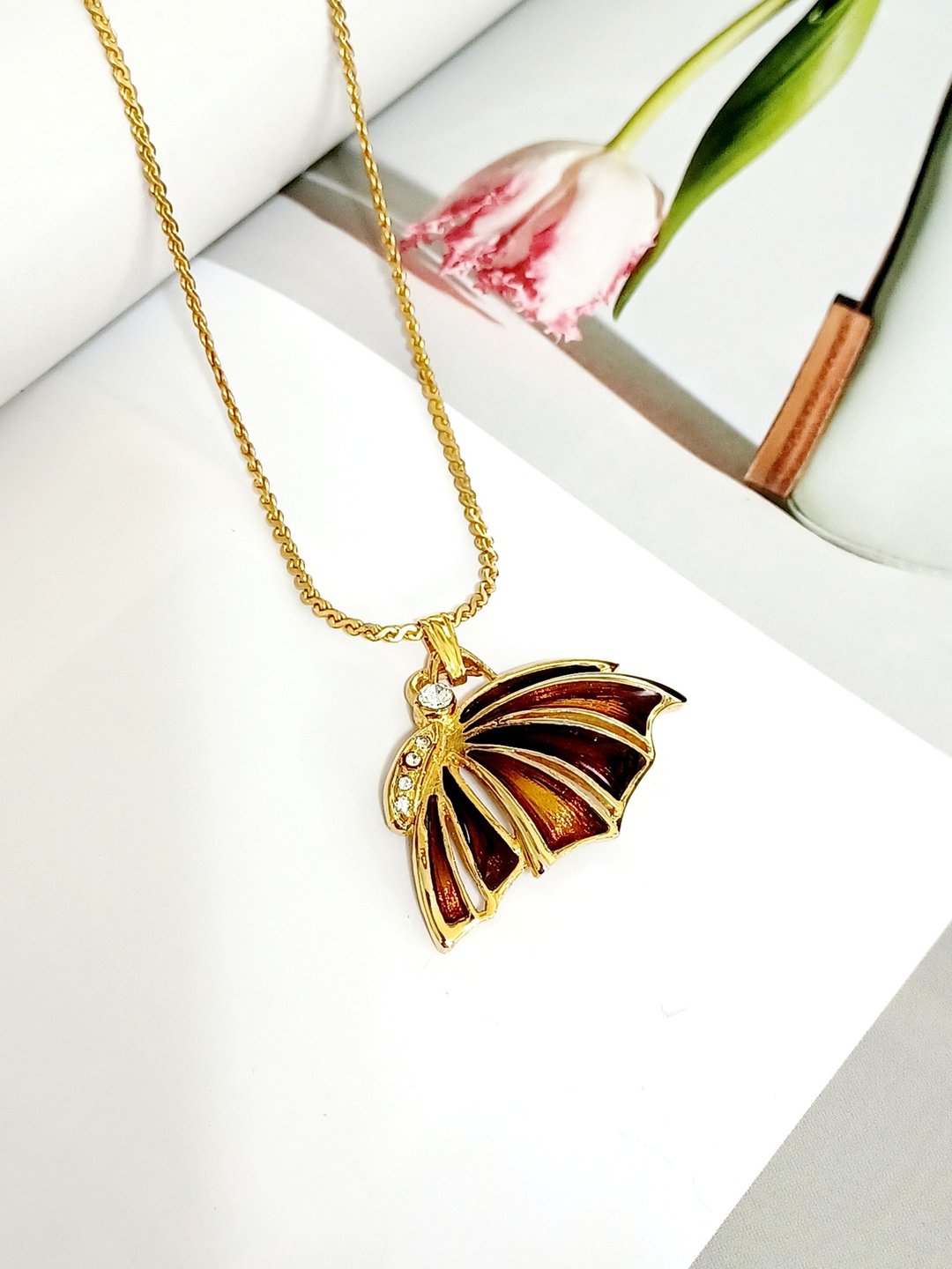 vintage jewelry 古典缤纷珐琅蝴蝶 项链 - 项链 - 其他金属 