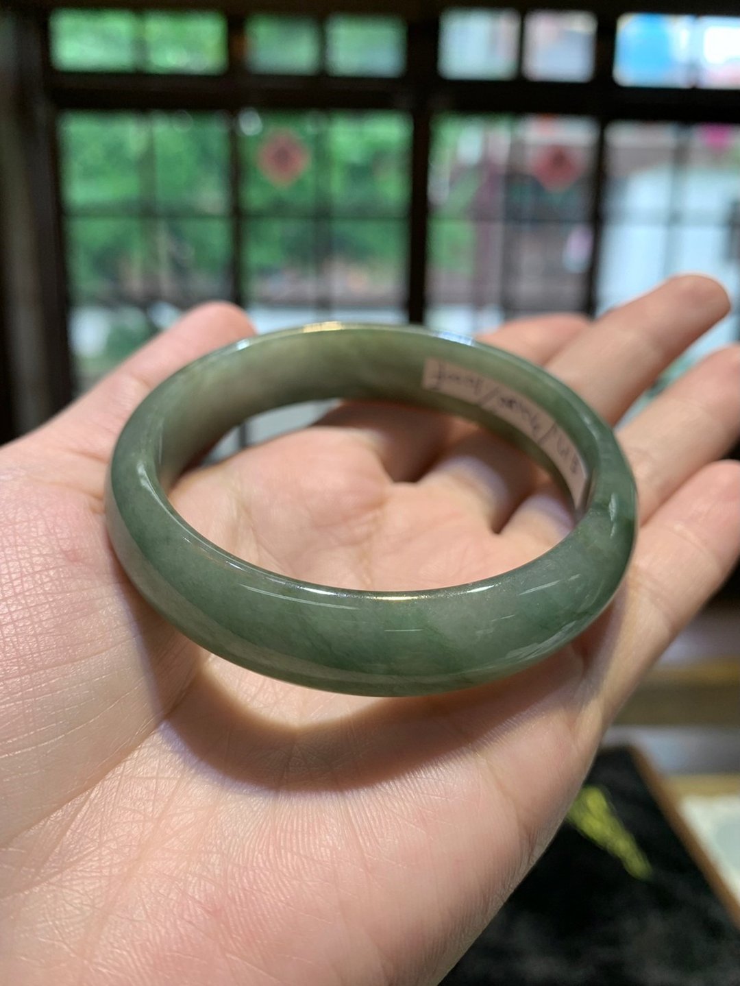 丨返景入林丨糯化种油青翡翠手镯 圈口54.2 缅甸玉A货 - 手链/手环 - 玉石 绿色