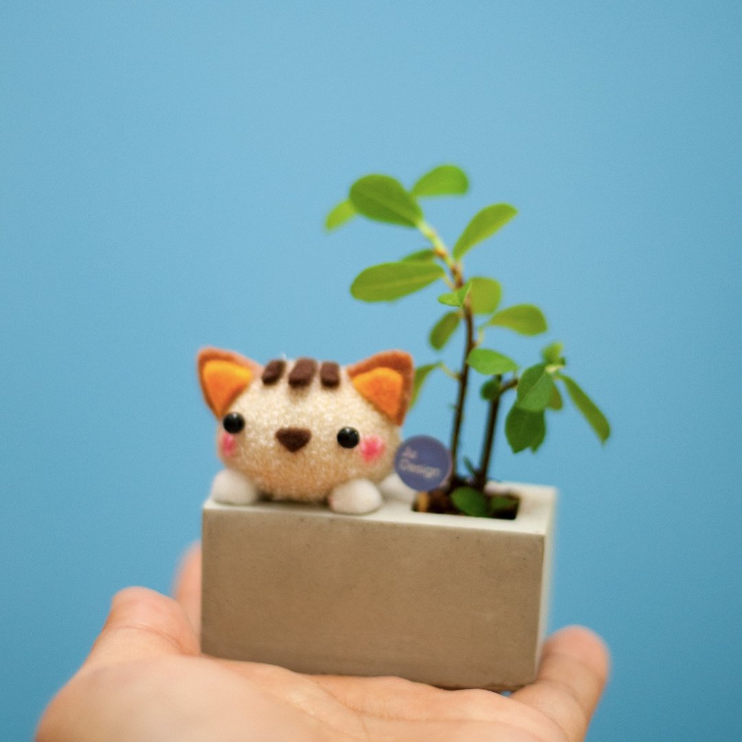 【独家手作】清水模微景植栽 猫咪款 免缝 手作DIY材料包圣诞礼物 - 其他 - 其他材质 绿色