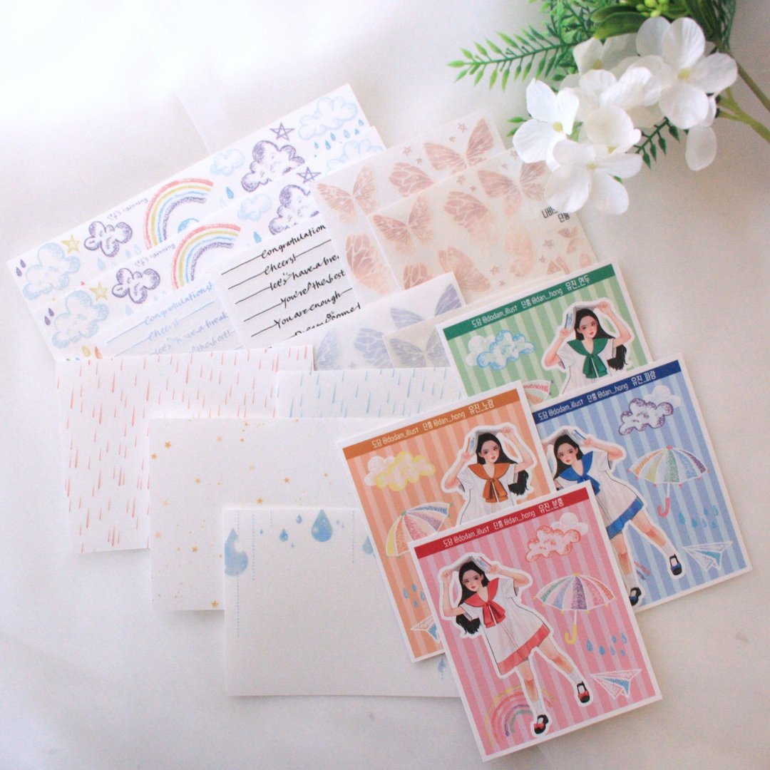 感性女孩与花朵贴纸组_Rainning v2 - 贴纸 - 纸 