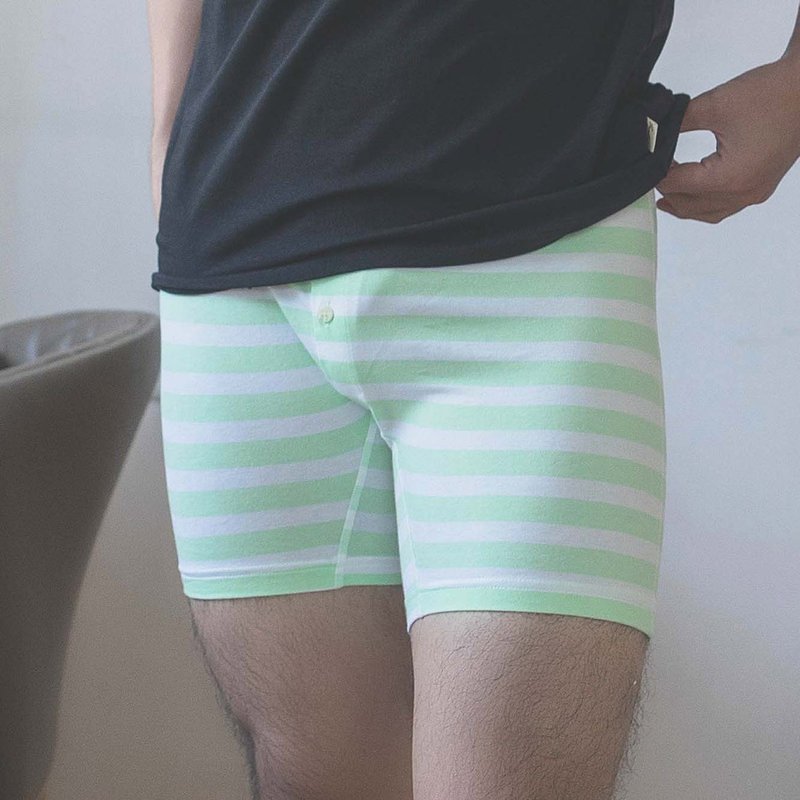 抗菌消臭横纹合身前开档长版四角内裤-共2色/男内裤/四角裤 - 男士内衣裤 - 棉．麻 多色