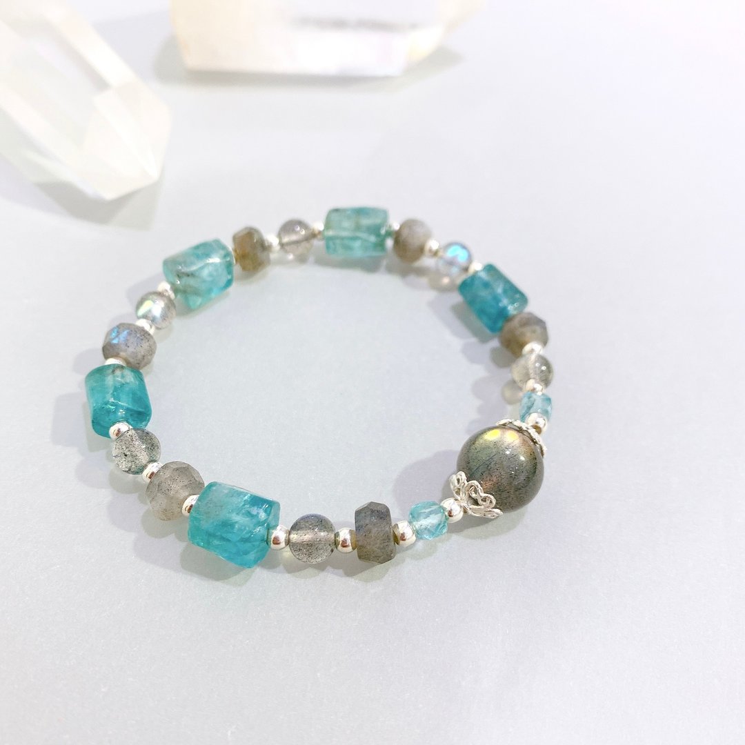 Ops Apatite Labradorite bracelet-磷灰石/纯银/拉长石/极简 - 手链/手环 - 宝石 多色