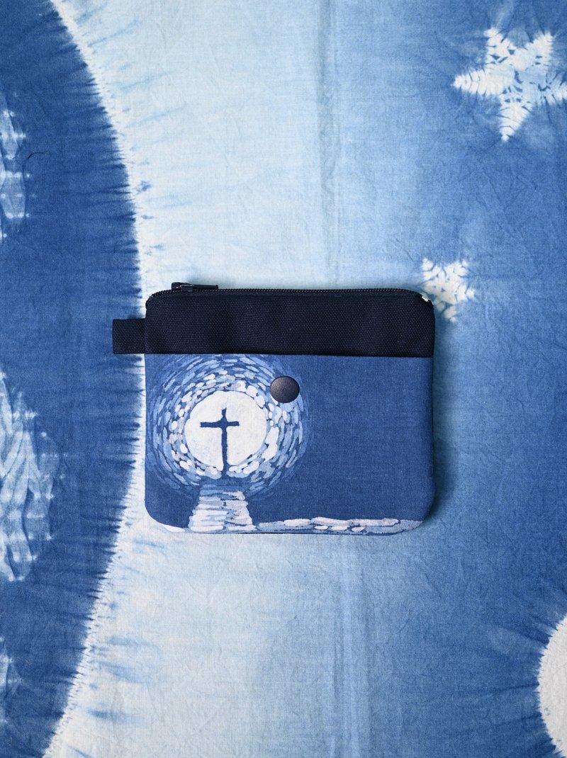 【记忆有限】蓝染零钱包-十字架 - 零钱包 - 棉．麻 蓝色