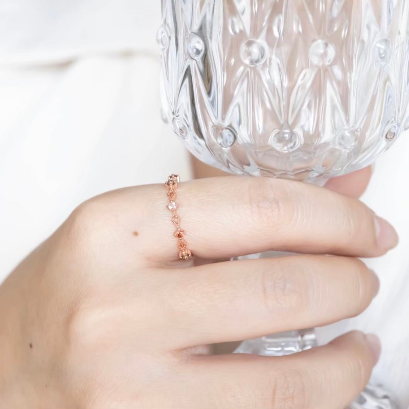 石榴石 茶晶 白水晶925纯银小菱形排钻戒指 - 戒指 - 水晶 银色