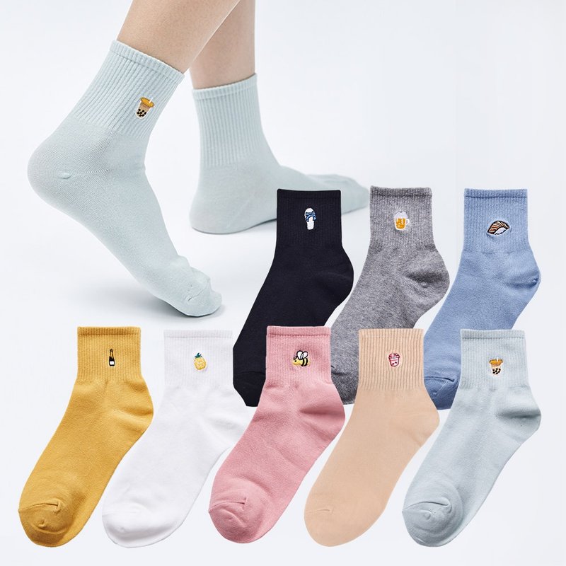 【ONEDER旺达】韩系电绣2/2中长罗纹袜 柔棉刺绣袜 台湾制棉袜 - 袜子 - 其他材质 