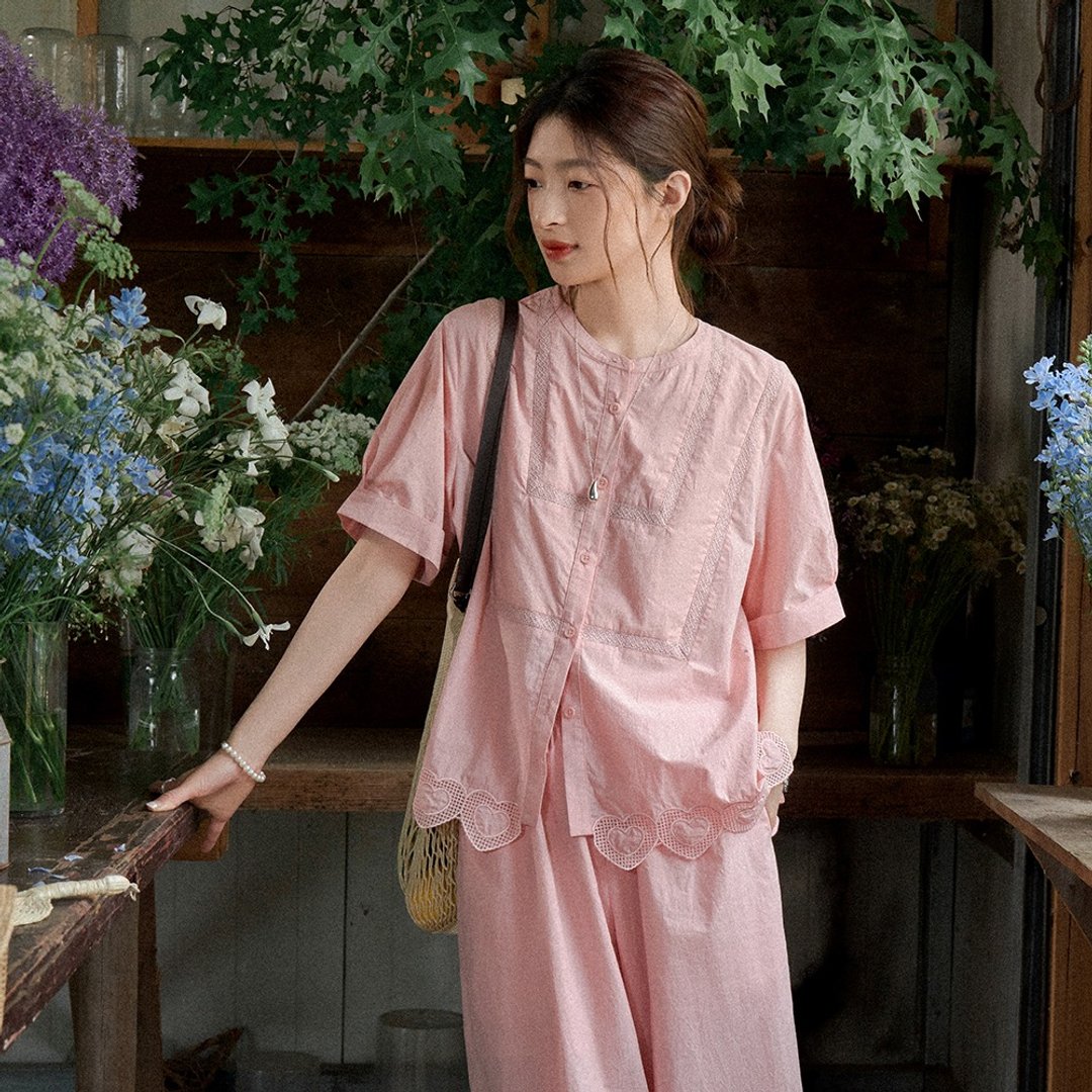 爱心绣花衬衫|衬衫|两色|夏款|Sora-1509 - 女装衬衫 - 棉 多色