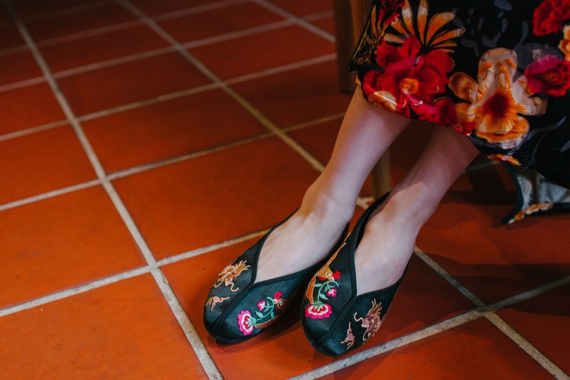 合掌鞋 -龙凤 (黑色) - 芭蕾鞋/娃娃鞋 - 棉．麻 黑色