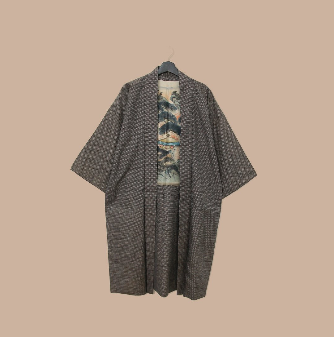 Back to Green-日本带回羽织 环山之屋M-31/vintage kimono - 女装休闲/机能外套 - 丝．绢 