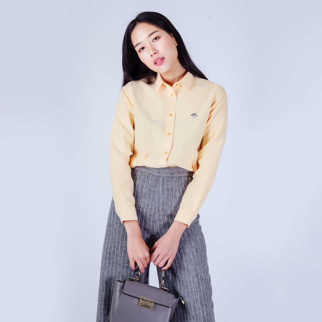 (SIZE S) DOLPHIN // yellow // women long sleeves - 女装衬衫 - 棉 黄色