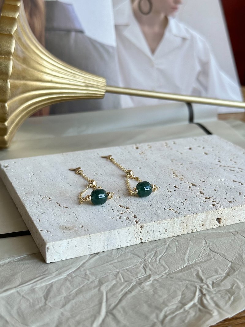 老蓝水路路通翡翠14k包金链戒 戒指|天然危地马拉翡翠 - 戒指 - 玉石 绿色