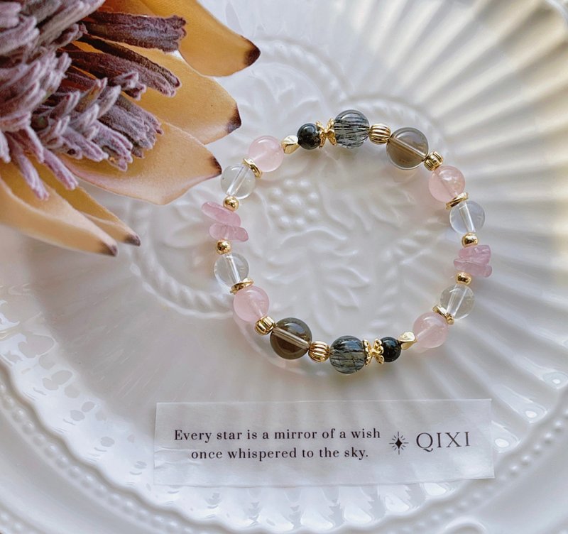 冥后之吻丨粉晶+黑发晶丨除秽聚财 修复情感丨定制化水晶手链 - 手链/手环 - 水晶 粉红色