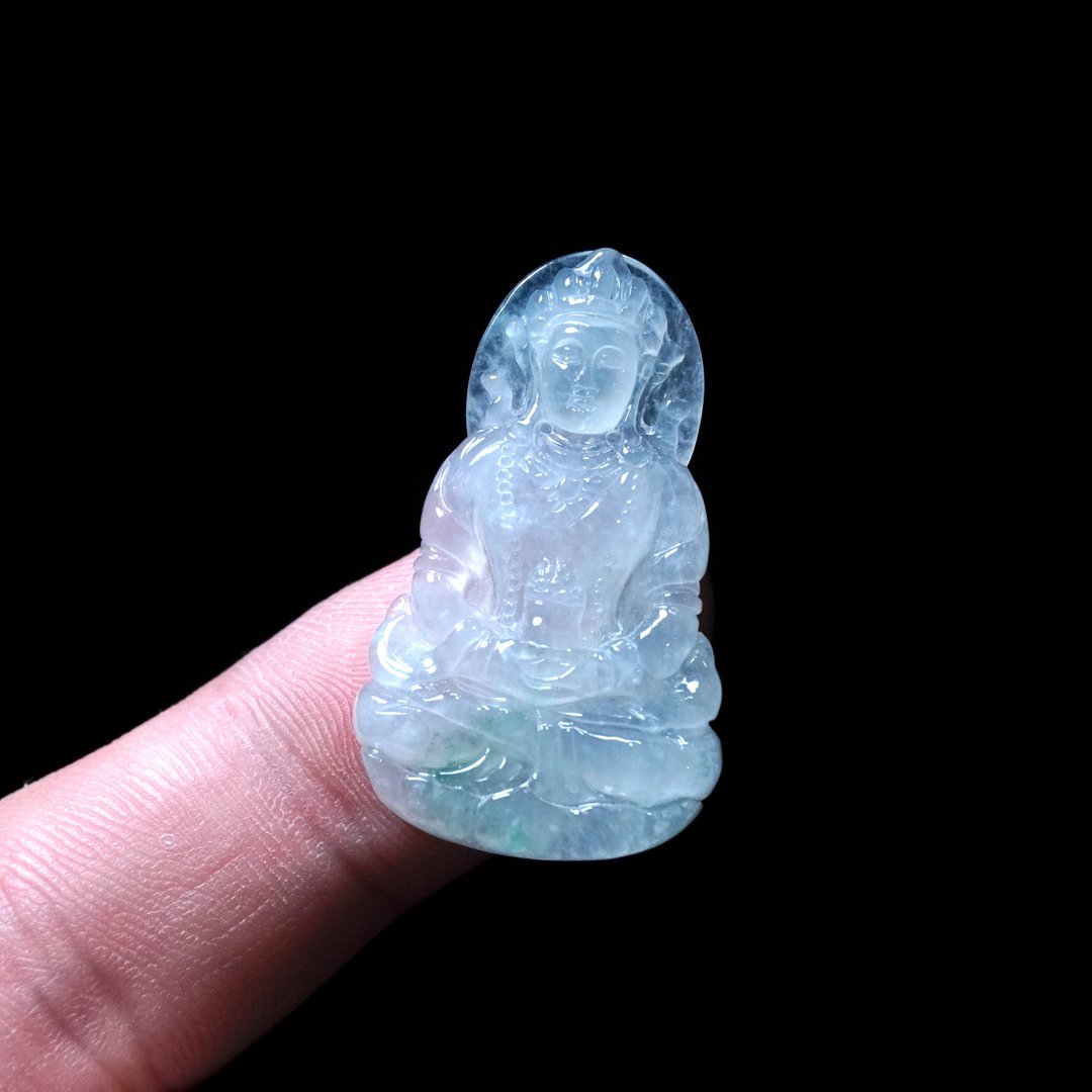 冰种翡翠精雕渡母 | 天然缅甸玉翡翠A货 | 送礼 - 吊饰 - 玉石 透明