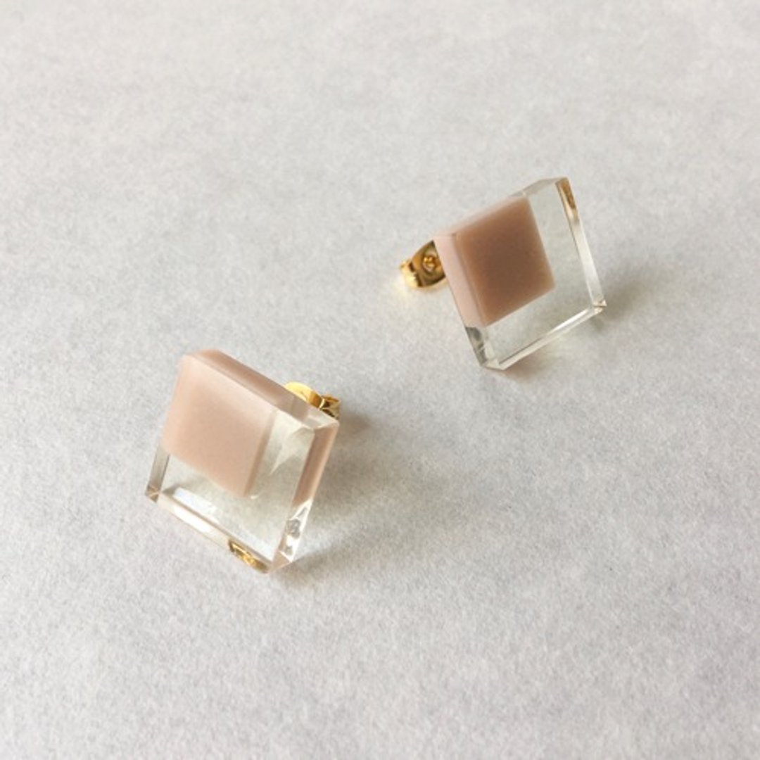 Clear Square (Pink Beige) Earrings / Clip-On - 耳环/耳夹 - 塑料 粉红色