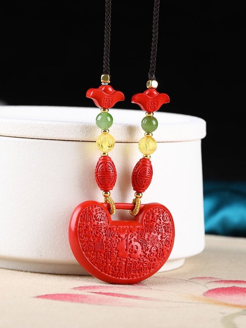 天然原矿朱砂精品红砂百福锁吊坠  精工 朱砂含量高达95%以上 - 钥匙链/钥匙包 - 宝石 