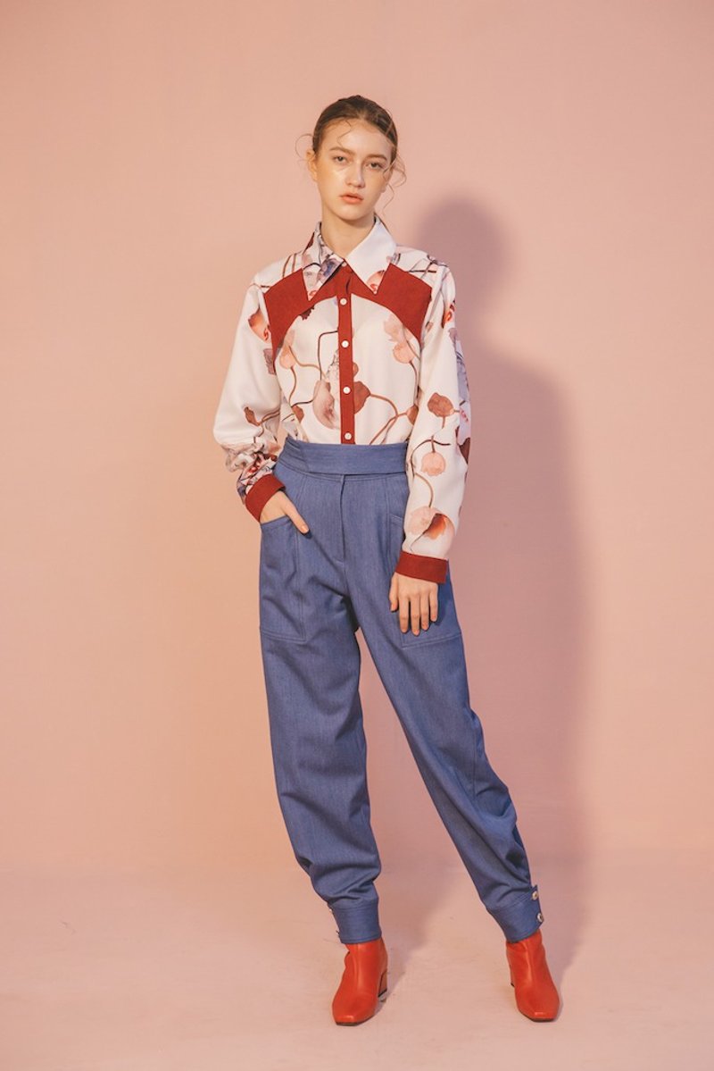 限量出清特惠 / 蓝色牛仔束口裤 - 女装长裤 - 其他人造纤维 蓝色