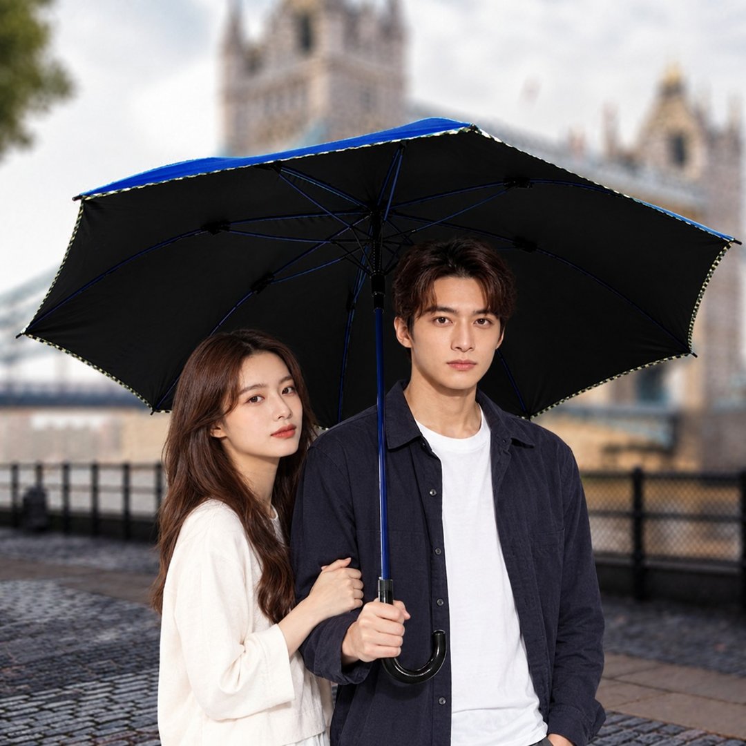 【TDN】公爵冷酷伞 超大伞面黑胶自动直立伞防雷击晴雨伞 (英国蓝) - 雨伞/雨衣 - 防水材质 蓝色