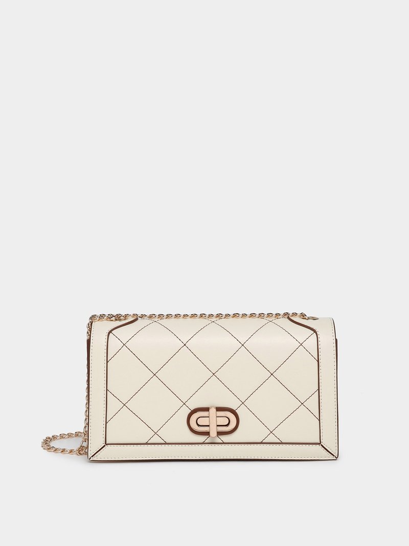 Just Fancy 撞色菱格车线侧背袋 - 侧背包/斜挎包 - 其他材质 白色