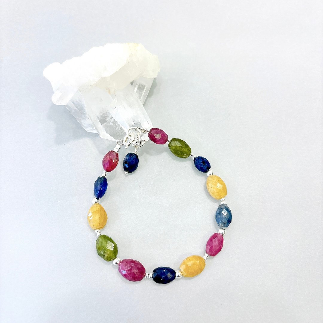 Ops Sapphire Sterling Silver bracelet- 彩宝/纯银/红宝石/限定 - 手链/手环 - 宝石 多色
