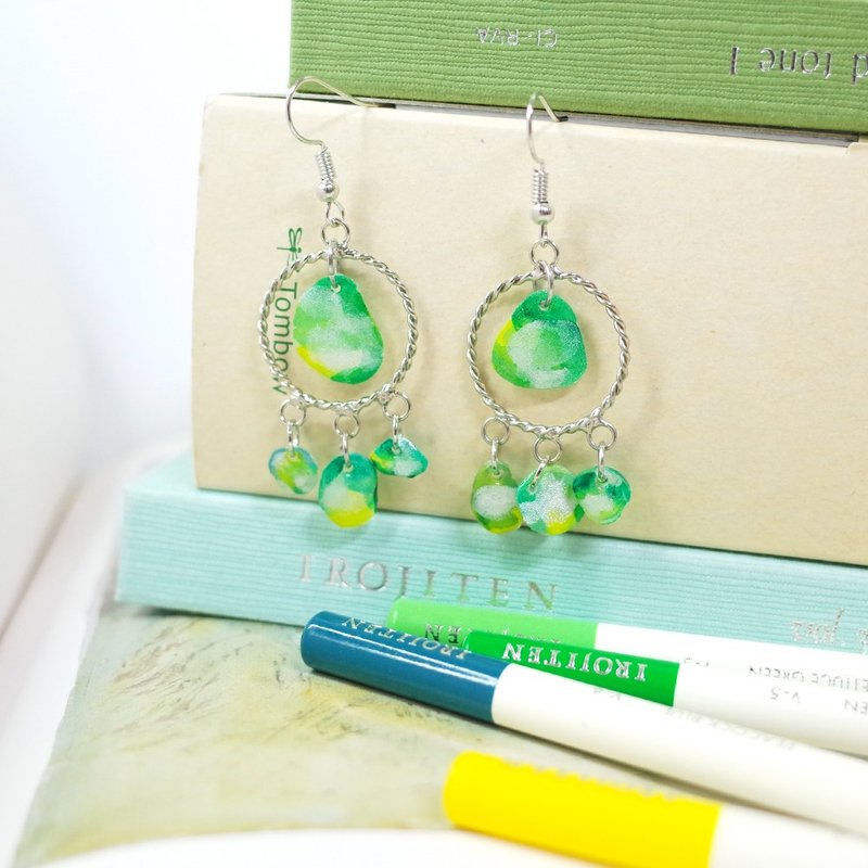 节气 大暑 手绘耳环 耳勾/耳夹 - 耳环/耳夹 - 防水材质 绿色