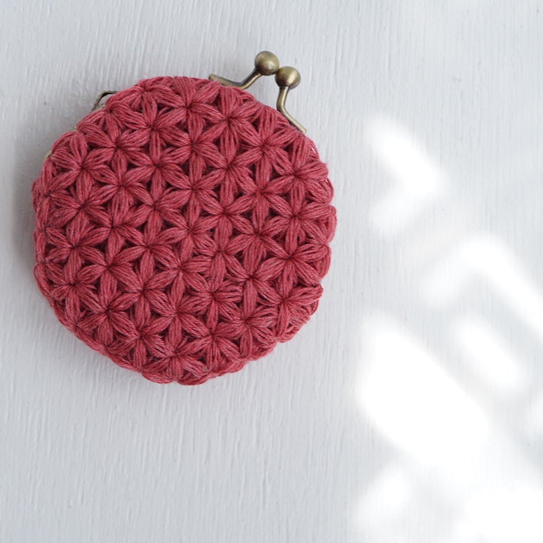 Ba-ba handmade Jasmine Stitch crochet round pouch No.C1576 - 皮夹/钱包 - 其他材质 粉红色