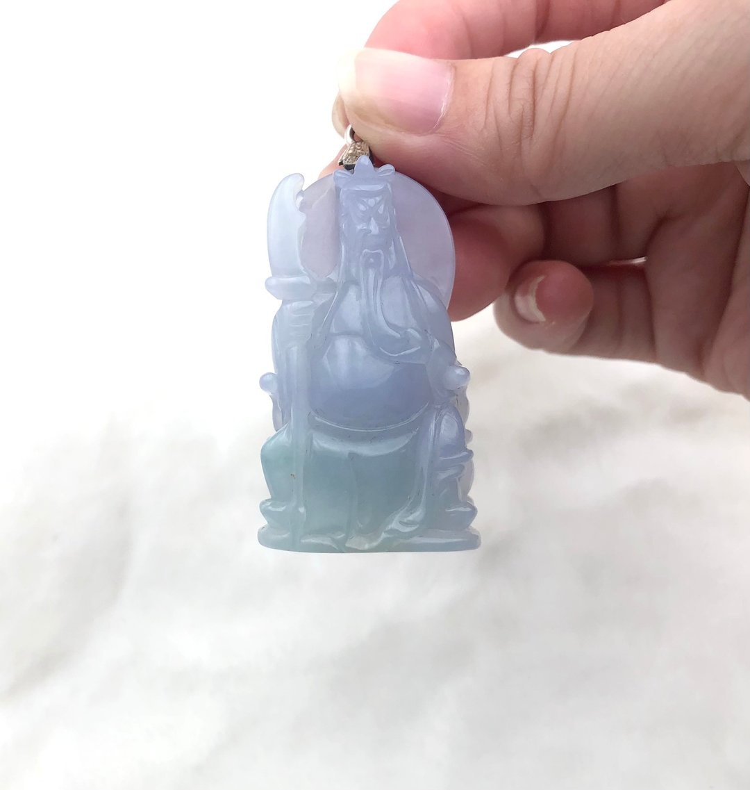 关公-缅甸A翡翠紫绿春彩吊坠摆件项链/可站立/送礼/收藏/风水 - 摆饰 - 玉石 紫色
